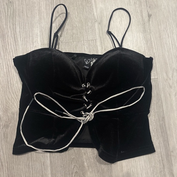 Windsor Black Velvet Lace-Up Camisole - Picture 1 of 6